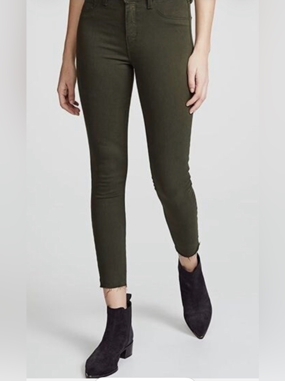 L'AGENCE Margot Crop High Rise Skinny Jeans Army Green Frayed Size 27